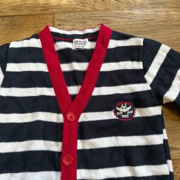 Armani Junior Striped Knit Cardigan Sweater - Picture 2 of 4